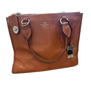 Coach Leather Tote Bag Womens Medium Brown Good Satchel Handbag Silver Hardware